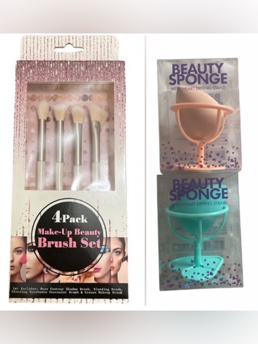 Beauty Sponge with Heart Drying Stand 
2 pc set /set of make up brushes.